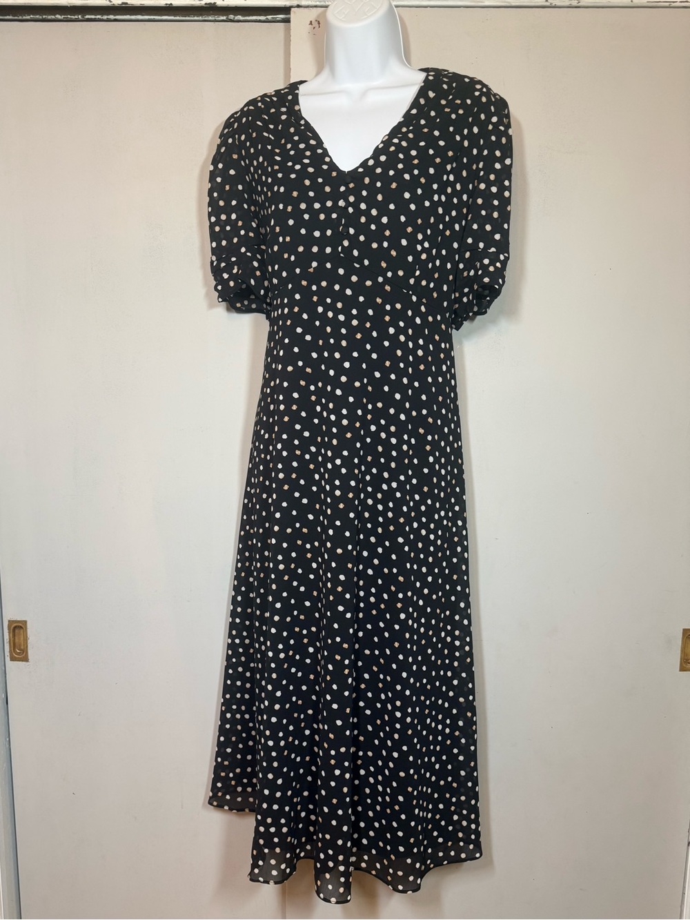 DKNY Midi flare dress with Black and White Polka Dots